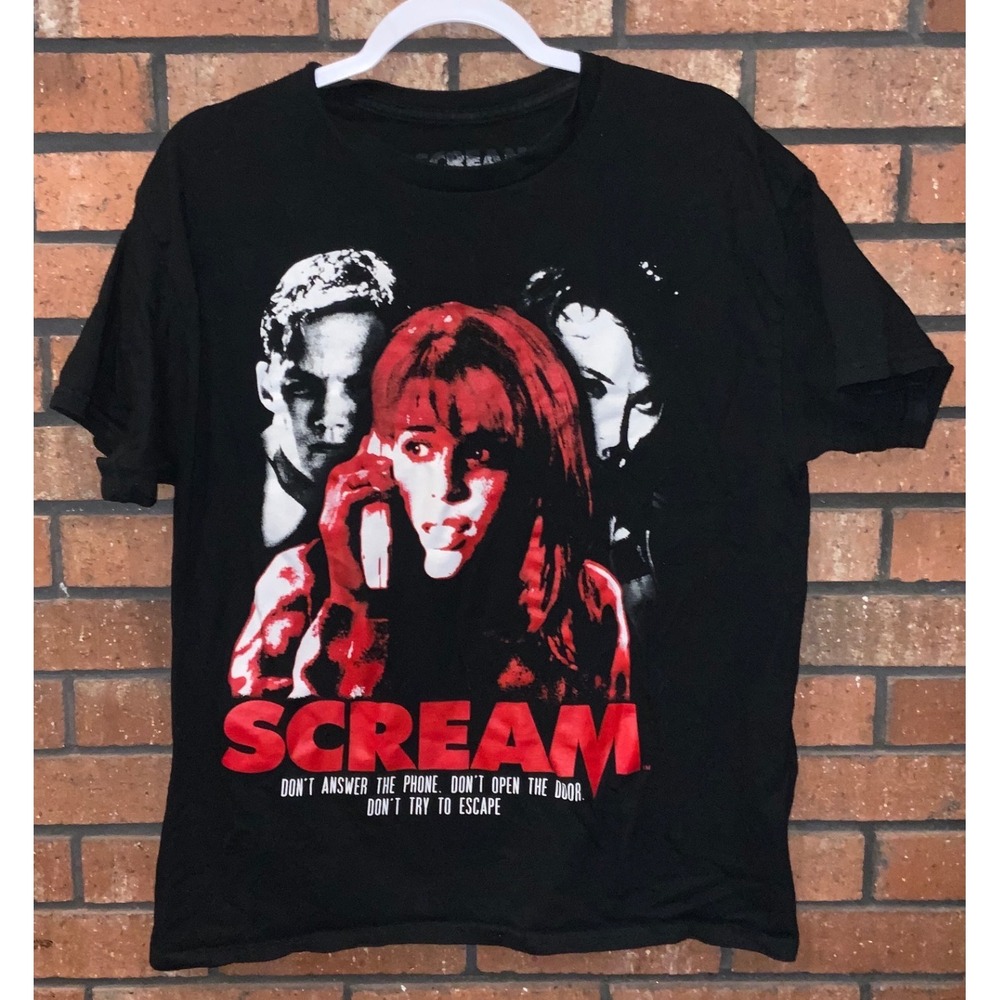 Scream Movie Graphic T-Shirt Black Halloween Horror Film Tee Size: L